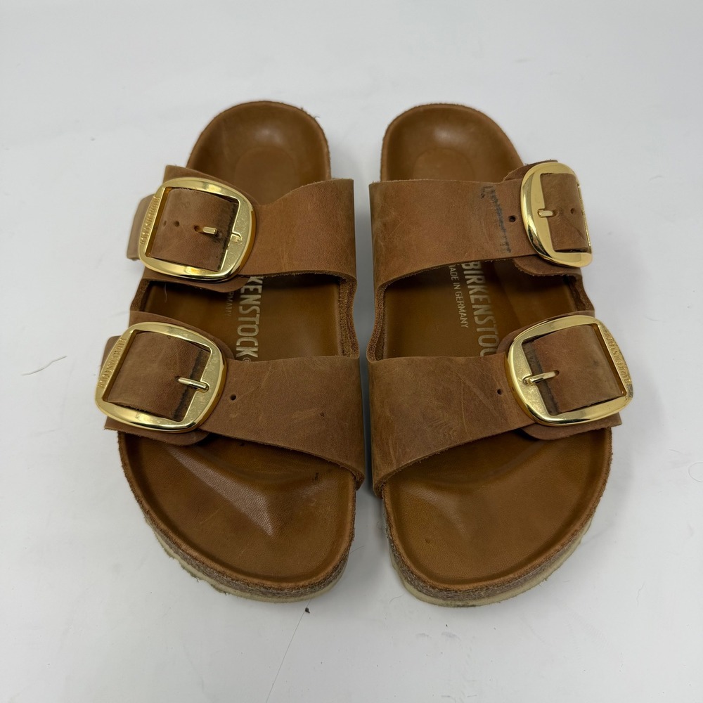 Birkenstock Arizona Big Buckle Oiled Leather Sandals Brown Womens 38 7-7.5